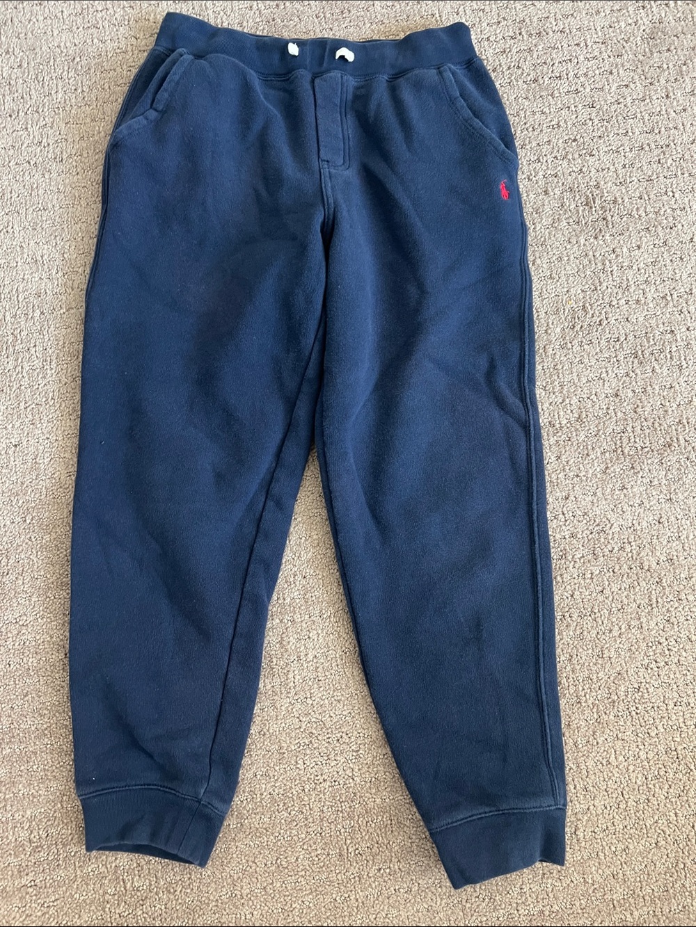 Ralph Lauren Navy Fleece Joggers with Red Polo Logo